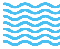 Six horizontal blue wavy lines are evenly spaced on a light gray background, resembling stylized waves or water.